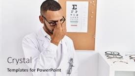  Presentation with eyesight - Presentation consisting of african-american-optician-man-standing background and a light gray colored foreground