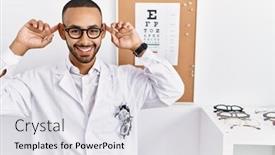  Presentation with eyesight - Slide deck enhanced with african-american-optician-man-standing background and a light gray colored foreground