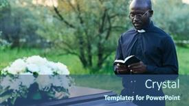  Presentation with funeral service - Presentation theme enhanced with african-american-pastor-with-open background and a ocean colored foreground