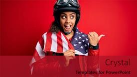  Presentation with moto - Theme having african-american-patriotic-motorcyclist-girl background and a crimson colored foreground
