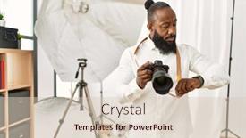  Presentation with colonoscopy african american patient - Presentation design having african-american-photographer-man-working background and a  colored foreground