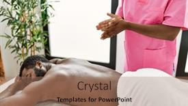  Presentation with physiotherapist - Slide deck consisting of african-american-physiotherapist-woman-prepared background and a  colored foreground