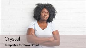  Presentation with african american - Cool new PPT theme with nervous disapproving expression on face backdrop and a  colored foreground
