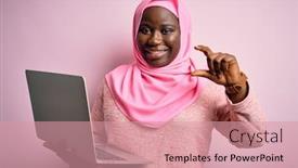  Presentation with hijab - Presentation design consisting of african-american-plus-size-woman background and a coral colored foreground