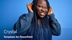  Presentation with hearing - Audience pleasing PPT theme consisting of african-american-plus-size-woman backdrop and a navy blue colored foreground