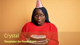  Presentation with birthday cake - Colorful PPT theme enhanced with african-american-plus-size-woman backdrop and a red colored foreground