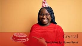  Presentation with happy birthday cake - Amazing presentation theme having african-american-plus-size-woman backdrop and a crimson colored foreground