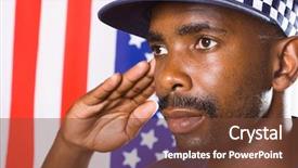  Presentation with usa flag - Beautiful presentation theme featuring african american policeman saluting background backdrop and a tawny brown colored foreground
