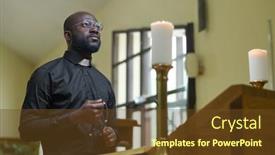  Presentation with black - Slide deck having african-american-priest-in-black background and a tawny brown colored foreground