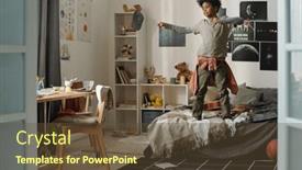  Presentation with posters - Presentation theme consisting of african-american-schoolboy-in-casualwear background and a tawny brown colored foreground