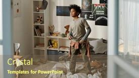  Presentation with posters - Theme featuring african-american-schoolboy-practicing-exercises background and a  colored foreground