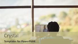  Presentation with laptop - PPT theme featuring african-american-schoolboy-using-laptop background and a mint green colored foreground