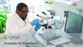  Presentation with doctor african - PPT layouts having african-american-scientist-working background and a light blue colored foreground