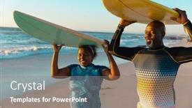  Presentation with water sports - Theme having african-american-senior-couple-carrying background and a gray colored foreground