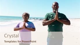  Presentation with active lifestyle - Presentation theme having african-american-senior-couple-meditating background and a cream colored foreground