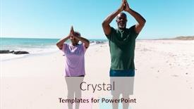  Presentation with active lifestyle - Presentation theme consisting of african-american-senior-couple-meditating background and a sky blue colored foreground