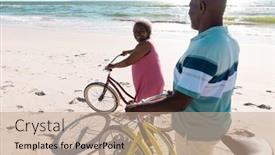  Presentation with space travel - Slides consisting of african-american-senior-couple background and a coral colored foreground