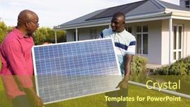  Presentation with solar electricity - Slide deck having african-american-senior-father background and a tawny brown colored foreground