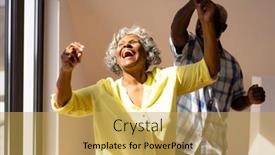  Presentation with assisted living - Theme having african-american-senior-man-dancing background and a  colored foreground
