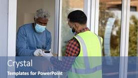  Presentation with rubber gloves - Amazing presentation theme having african-american-senior-man-receiving backdrop and a ocean colored foreground