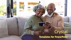  Presentation with assisted living - Presentation design enhanced with african-american-senior-man background and a tawny brown colored foreground