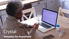  Presentation with african woman - PPT theme featuring african-american-senior-woman-holding background and a tawny brown colored foreground