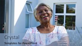  Presentation with african woman - PPT theme featuring african-american-senior-woman background and a light blue colored foreground