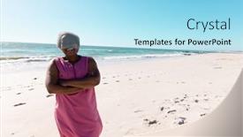  Presentation with retirement - Slide deck having african-american-senior-woman background and a arctic colored foreground