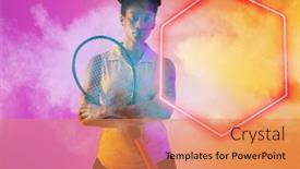  Presentation with hexagon - Theme with african-american-serious-female-tennis background and a  colored foreground