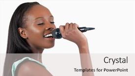  Presentation with microphone and synthesizer on concert - Audience pleasing PPT layouts consisting of african american singer - smiling young woman singing backdrop and a lemonade colored foreground