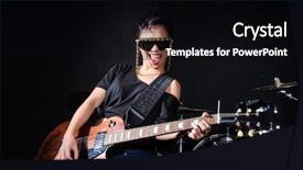  Presentation with concert symphony woman dancing in grass - PPT layouts consisting of african american singer - woman guitar player during concert background and a black colored foreground
