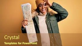  Presentation with city map - PPT theme consisting of african-american-skier-tourist-girl background and a red colored foreground