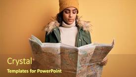  Presentation with smart city - Colorful presentation enhanced with african-american-skier-tourist-girl backdrop and a tawny brown colored foreground