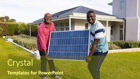  Presentation with american energy - Presentation theme featuring african-american-smiling-senior-man background and a tawny brown colored foreground