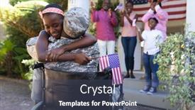  Presentation with wheelchair - Beautiful PPT theme featuring african-american-soldier-father backdrop and a ocean colored foreground