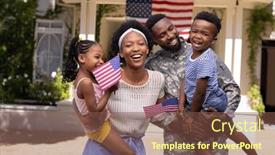  Presentation with homecoming - PPT theme having african-american-soldier-husband background and a tawny brown colored foreground