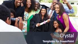  Presentation with american graduation african education - PPT theme with african american student celebrates graduation background and a tawny brown colored foreground