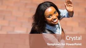  Presentation with goodbye - PPT theme with african american student waving goodbye background and a coral colored foreground