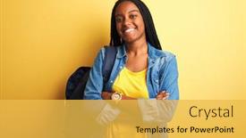  Presentation with student - Audience pleasing PPT theme consisting of african-american-student-woman-wearing backdrop and a yellow colored foreground
