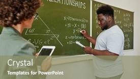  Presentation with student writing teacher - Presentation theme featuring african-american-student-writing-down background and a coral colored foreground