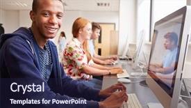  Presentation with african american college students - Beautiful presentation theme featuring african american teen girls - college students using computers backdrop and a wine colored foreground