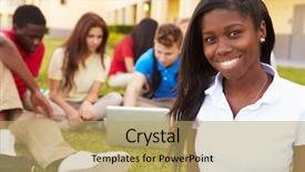  Presentation with teen girls - Audience pleasing presentation consisting of african american teen girls - high school students studying outdoors backdrop and a yellow colored foreground