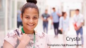  Presentation with african american teen girls - Presentation theme consisting of boy with blue eyes in a white t-shirt is isolated on white background he closed his mouth with his hands his eyes bulged background and a lemonade colored foreground.