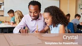  Presentation with elementary school career day and technology and black female teacher - Cool new PPT theme with african american teen girls - teacher working with elementary school backdrop and a coral colored foreground