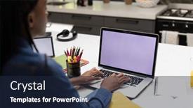  Presentation with homework - PPT theme enhanced with african-american-teenager-girl-doing background and a navy blue colored foreground