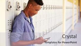  Presentation with high-school - Audience pleasing presentation theme consisting of african american teens - male high school student backdrop and a light gray colored foreground