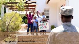  Presentation with generation - Presentation theme with african-american-three-generation-family background and a coral colored foreground