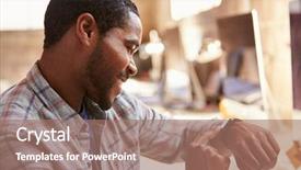  Presentation with smart - Cool new PPT layouts with african american time - businessman looking at smart watch backdrop and a coral colored foreground