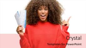  Presentation with ticket - Beautiful theme featuring african american tourist woman holding backdrop and a red colored foreground