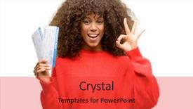  Presentation with tourist - Audience pleasing PPT layouts consisting of african american tourist woman holding backdrop and a  colored foreground